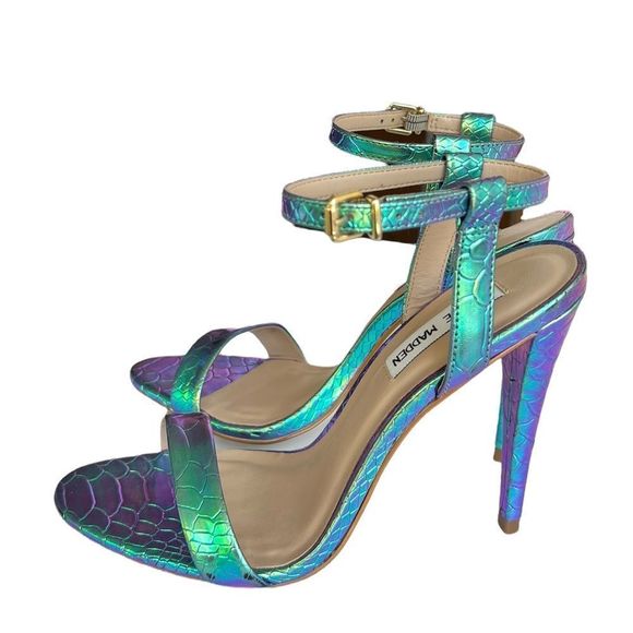Steven Madden Carmelina Turquoise Metallic Snake-Embossed Sandal - Picture 9 of 16